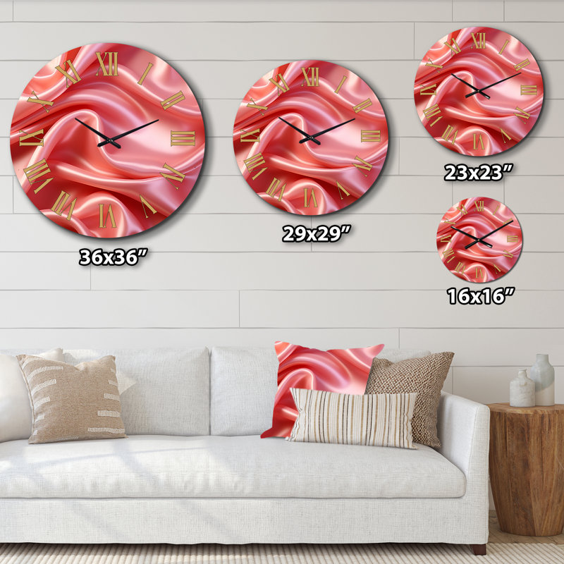 Smooth Pink Elegant Minimal Glam Wave Metal Wall Clock, Medium