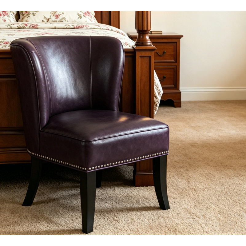 Fauteuil d'appoint en cuir 25,6 po x 27,2 po x 32,8 po avec méridienne et garniture de rivet pour la réception de la chambre à coucher