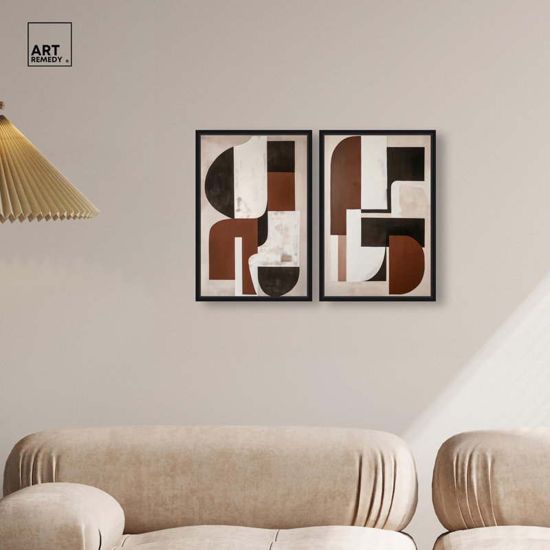 «Neutral Luxe Boho Art», ensemble de 2 impressions sur toile par , Noir, Impression dans un cadre flottant sans passe-parto