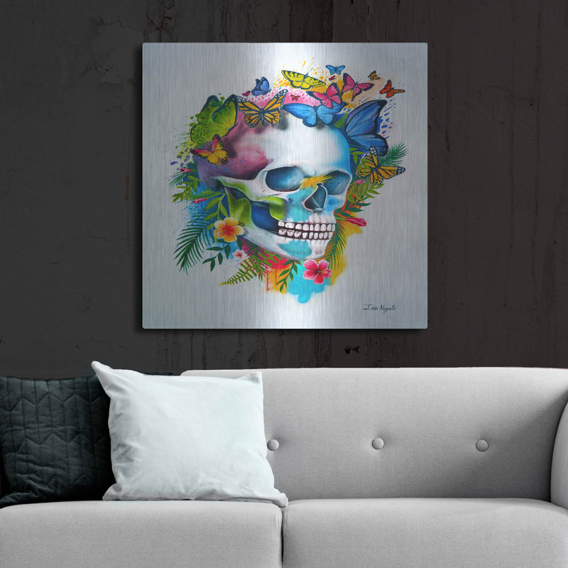Trinx 'Tropical Skull Splash' by Ivan Negrete, Metal Wall Art, 36"x36"