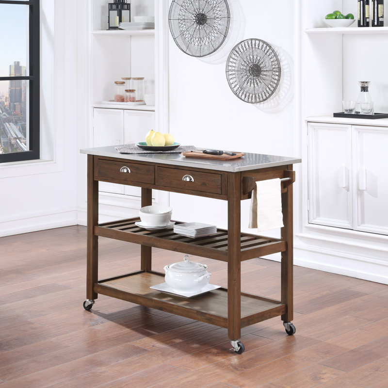 Corbi Kitchen Cart, Chestnut Wire-Brush