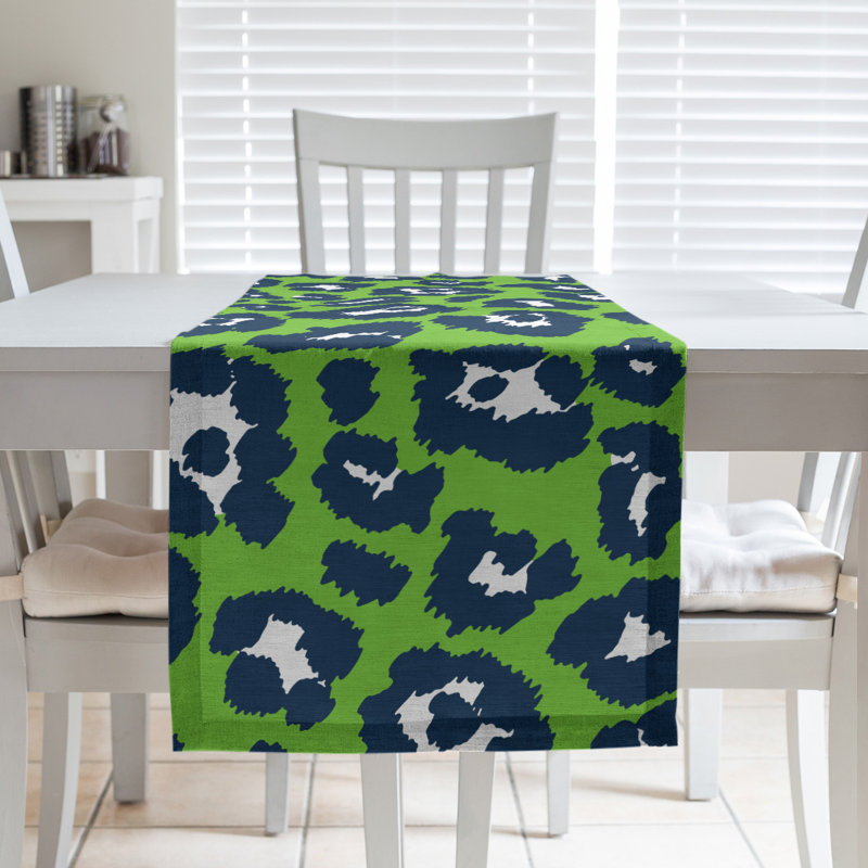 Chemin de table à imprimé animalier, 90 po x 16 po, Vert / noir / blanc