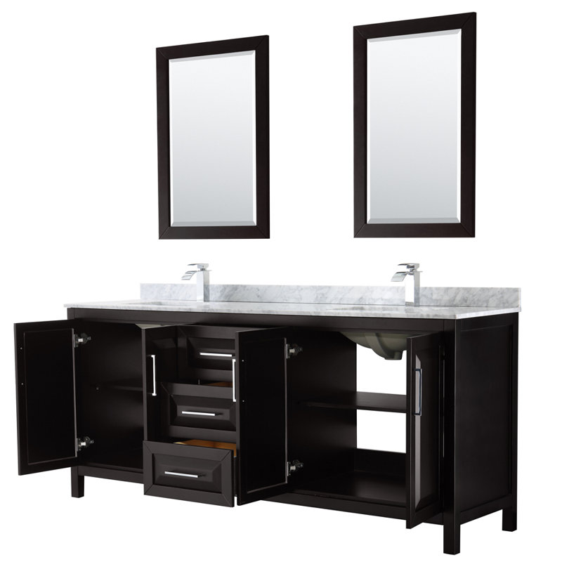 Daria 80'' W Double Vanity, White, Polished Chrome, Carrara Cultured Marble