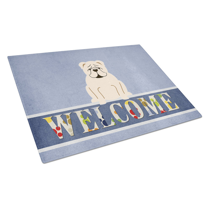 Planche à découper en verre trésors de caroline française bouledogue Welcome Dog, Blanc
