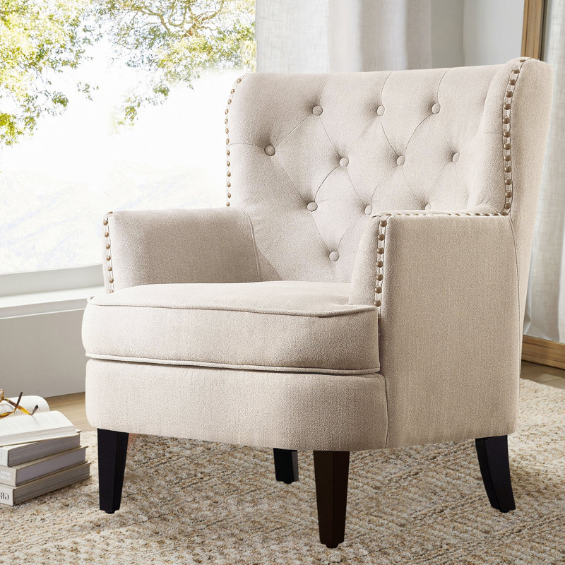 Castora CAL117 Compliant 30'' Wide Tufted, Beige Velvet