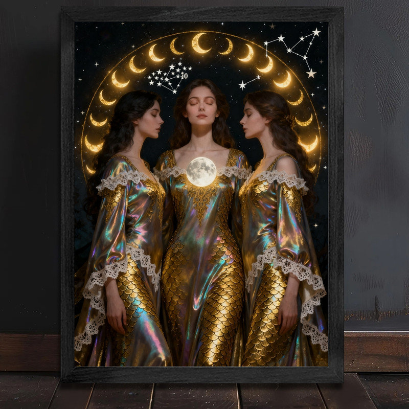 Art mural encadré noir, déesse de la lune rétro, impression de cadre mystique gothique céleste, H 25 po x l 17 po