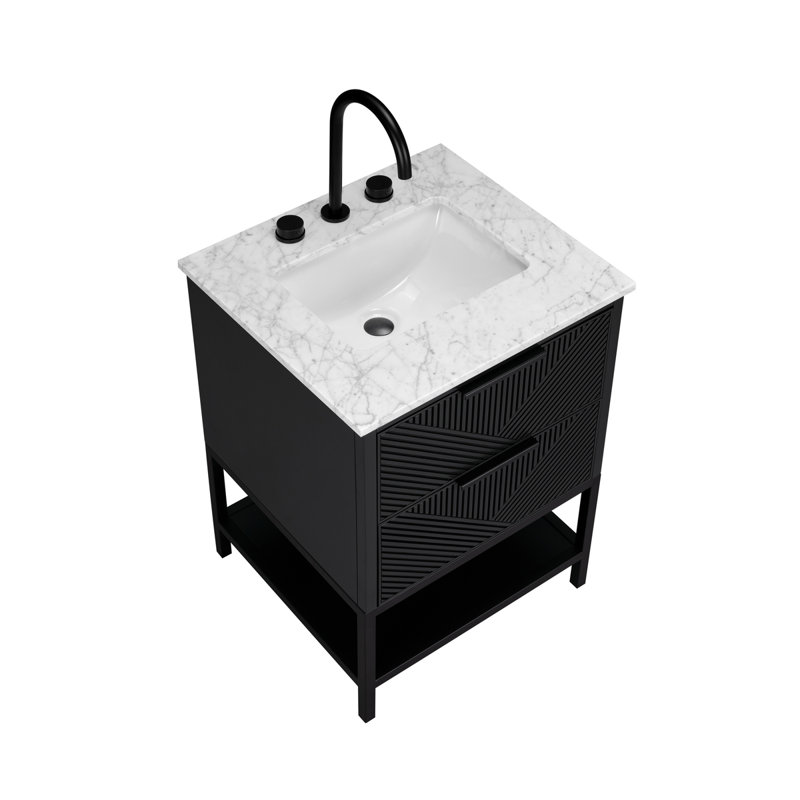 Diamond 24'' W Single Vanity, Matte Black, Carrara Marble, Charcoal Black