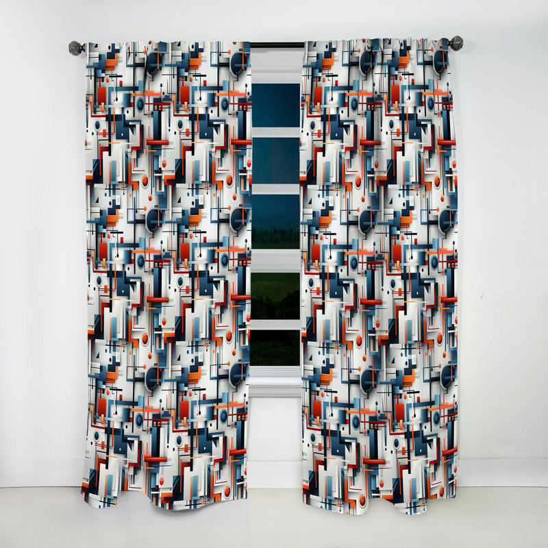Blue Industrial Matrix Geometric Reflections - Abstract Curtain - Velvet Room Darkening - 1 Panel, 52" W x 120" L