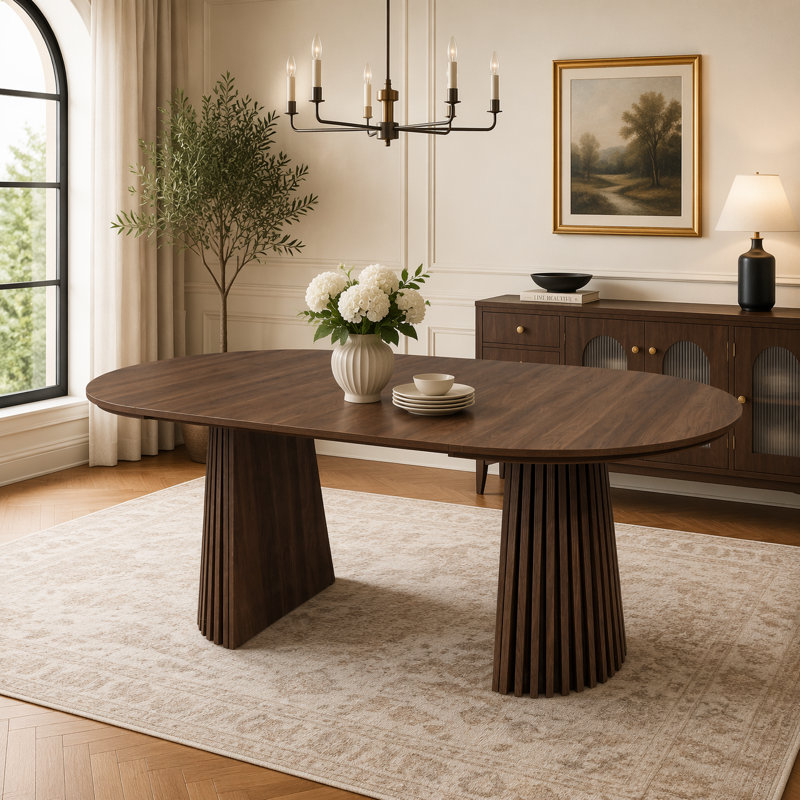 Versatilea Extendable Modern Dining Table with Oval Design, Walnut
