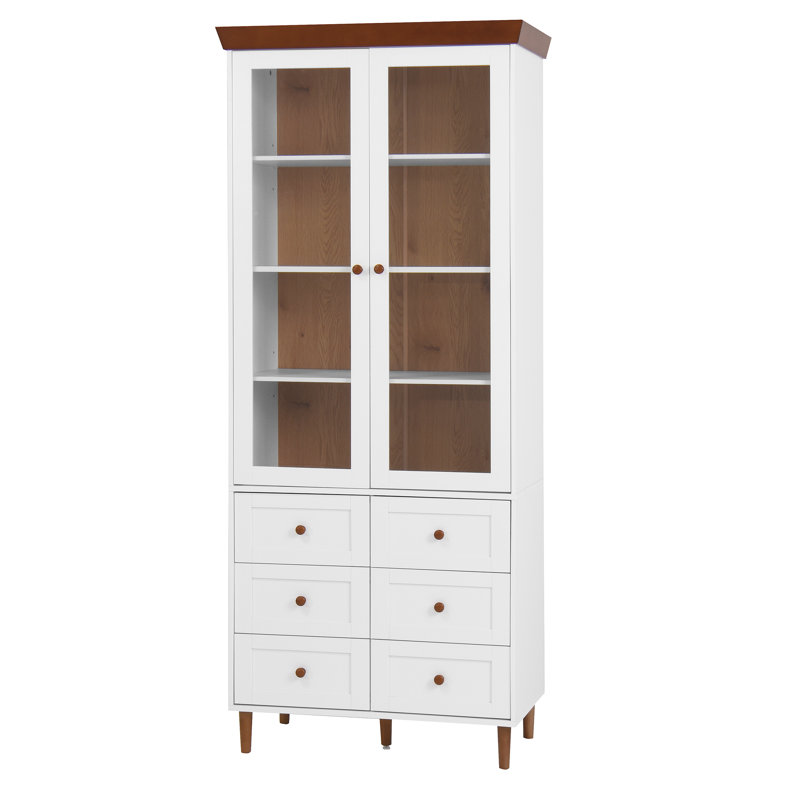 Grand garde-manger avec tablettes réglables - Armoire blanche avec portes triangulaires vitrées et façade rectangulaire
