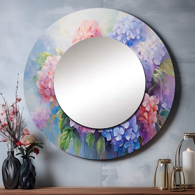 Purple Pink Hydrangea Romantic Impression - Floral Round Mirror Wall Decor