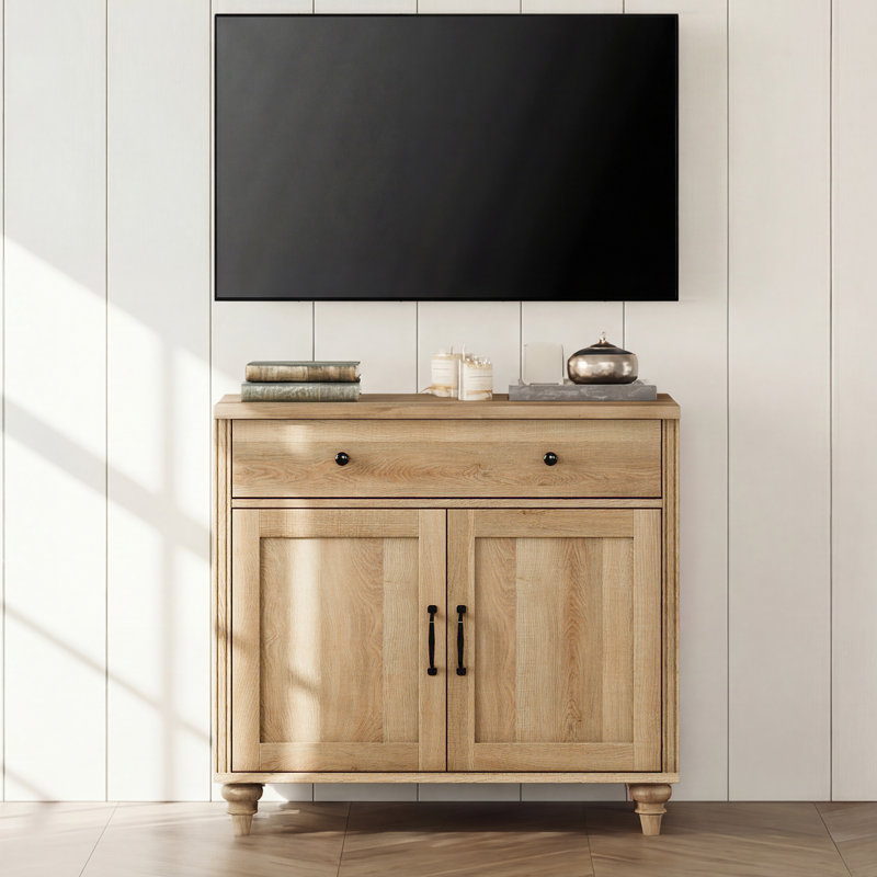 Corretta Solid and Manufactured Wood TV Stand for TVs up to 43", Wood Door, Oak