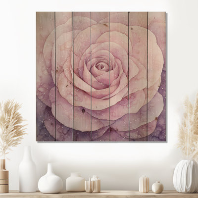 Amethyst Embrace Of Rose Petals I - Traditional Wood Wall Art On Natural Pine Wood