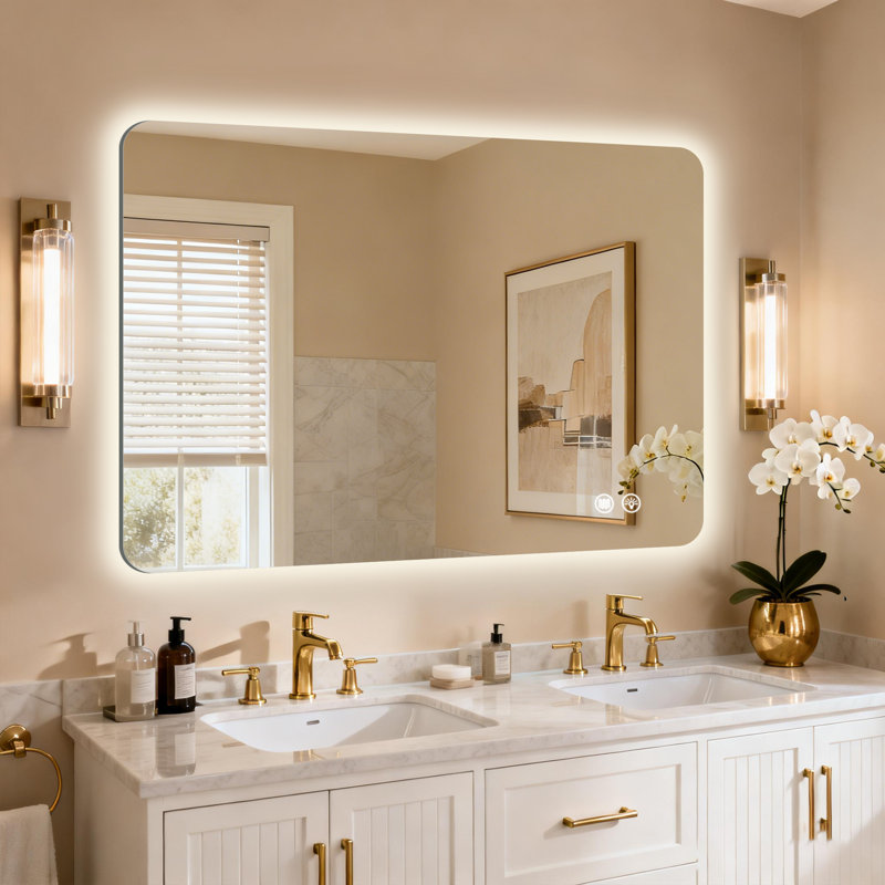 Tempered Glass Backlit Led Bathroom Mirror, Gym Mirror, Equipped With Anti-Fog Functionality, Supporting Three Color Temperature Settings And Stepless Dimming.