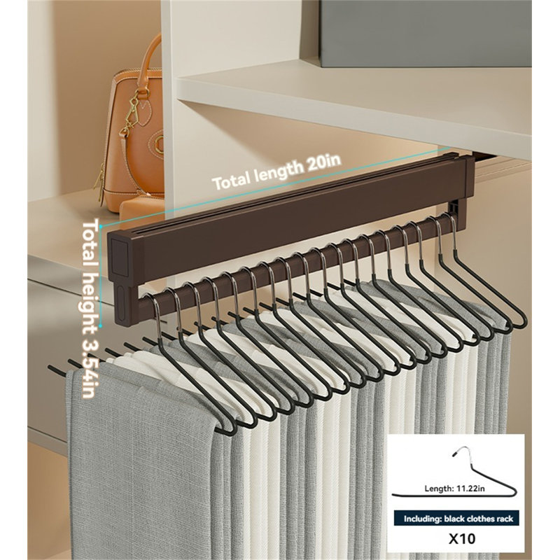 Premium Aluminum Extendable Trouser Rack With Slide Rail, 3.54" H x 1" W x 20" D