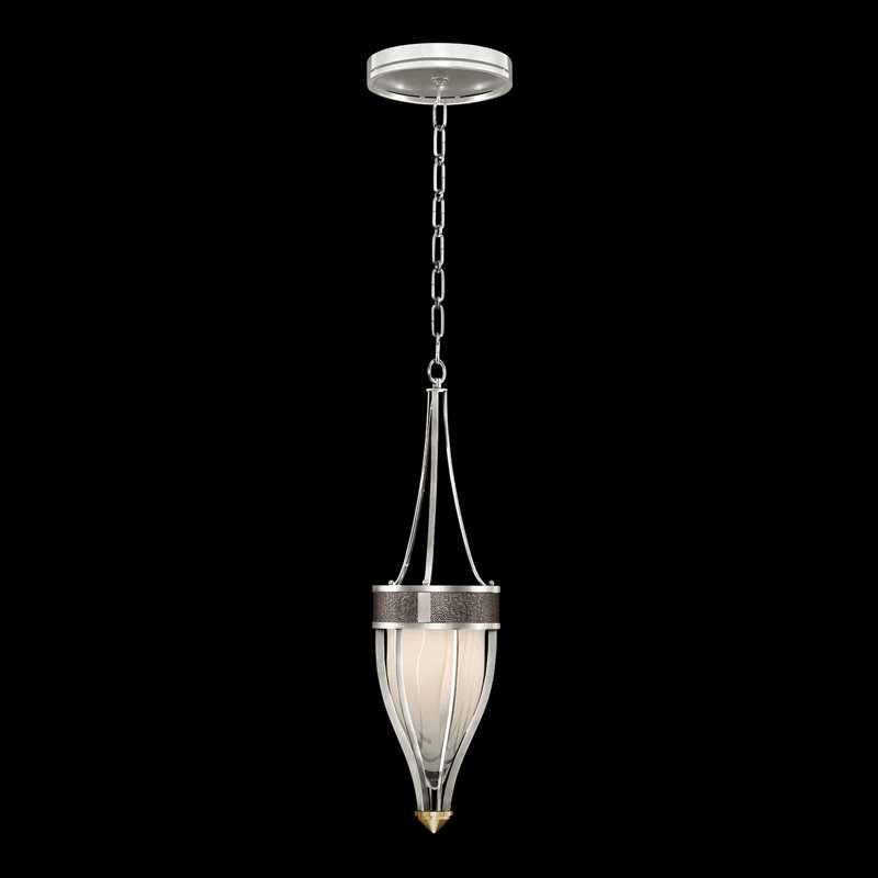 Luminaire suspendu rond l 7,5 po Mirage, Feuille d'argent standard / laiton, Galet