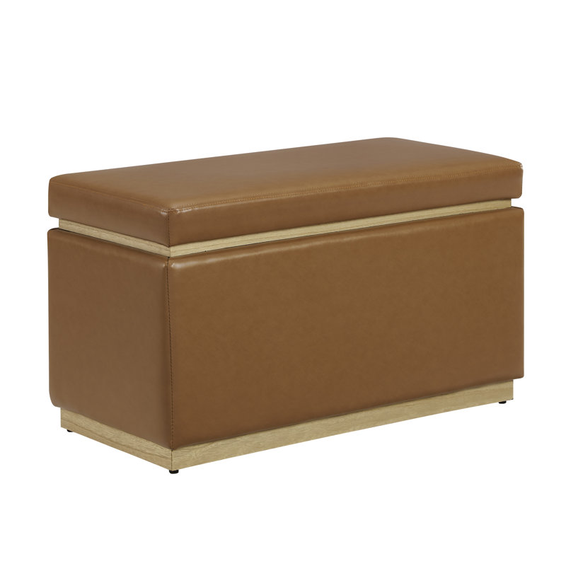 Atreju Faux Leather Ottoman, Caramel Faux Leather, Natural