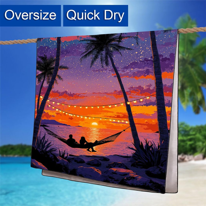 Palm Tree Beach Towel, 50"x60" Sand Free Quick Dry Thin Microfiber Starry Sky Sunset Towel for Beach Travel
