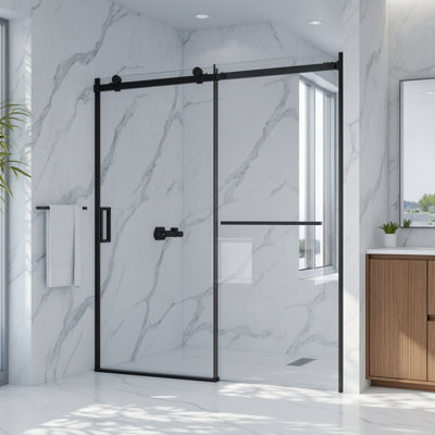 56-60.In W x 72.In H Porte de douche coulissante semi-sans cadre à fermeture en douceur avec verre trempé de qualité supérieure (8 mm)