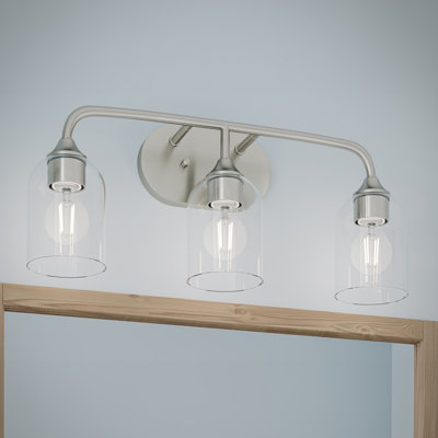Ilia 3-Light Brushed Nickel Bath Vanity with Clear Glass Shade
