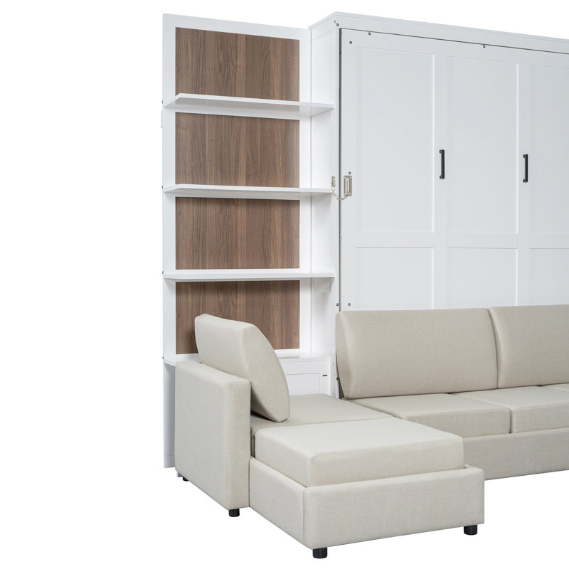 Lit escamotable peu encombrant avec canapé, panneau de fibres à densité moyenne et lin, style moderne pour les maisons compactes