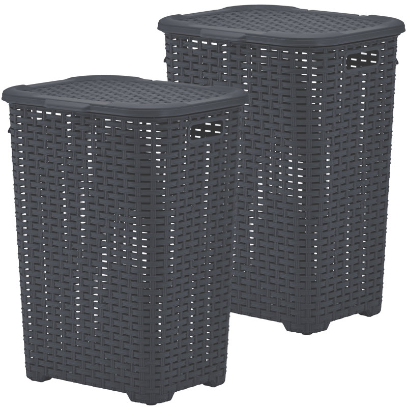 Wicker Laundry Hamper, Gray, 22" H x 19" W x 15" D