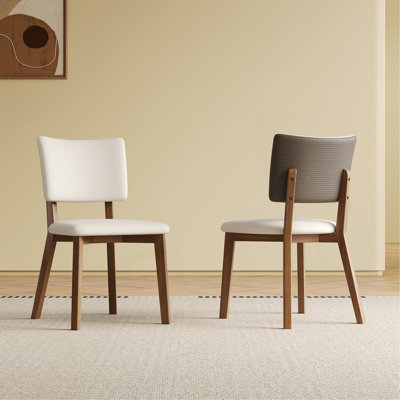 Ensemble de chaises de salle à manger en bois massif de 2 pièces, chaise de salle à manger à pieds en bois de style médiéval moderne, convenant à la salle à manger, à la cuisine et au salon, confortable et durable (blanc et noyer)