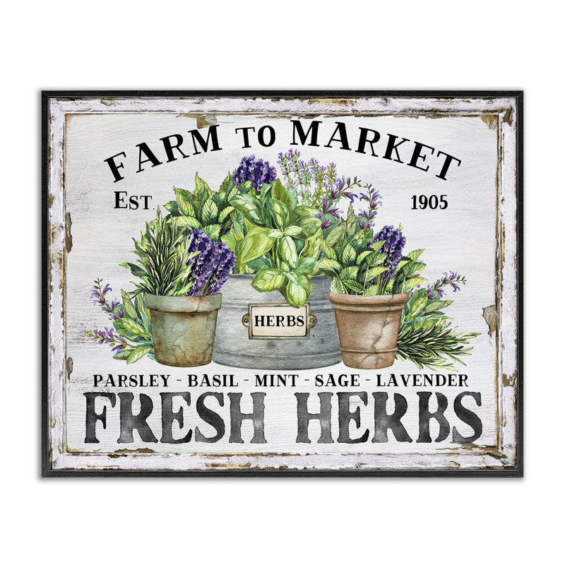  «Farmhouse Fresh Herbs», estampe numérique par Creatif Belle, H 11 po x l 14 po, Noir, noir, noir, noir