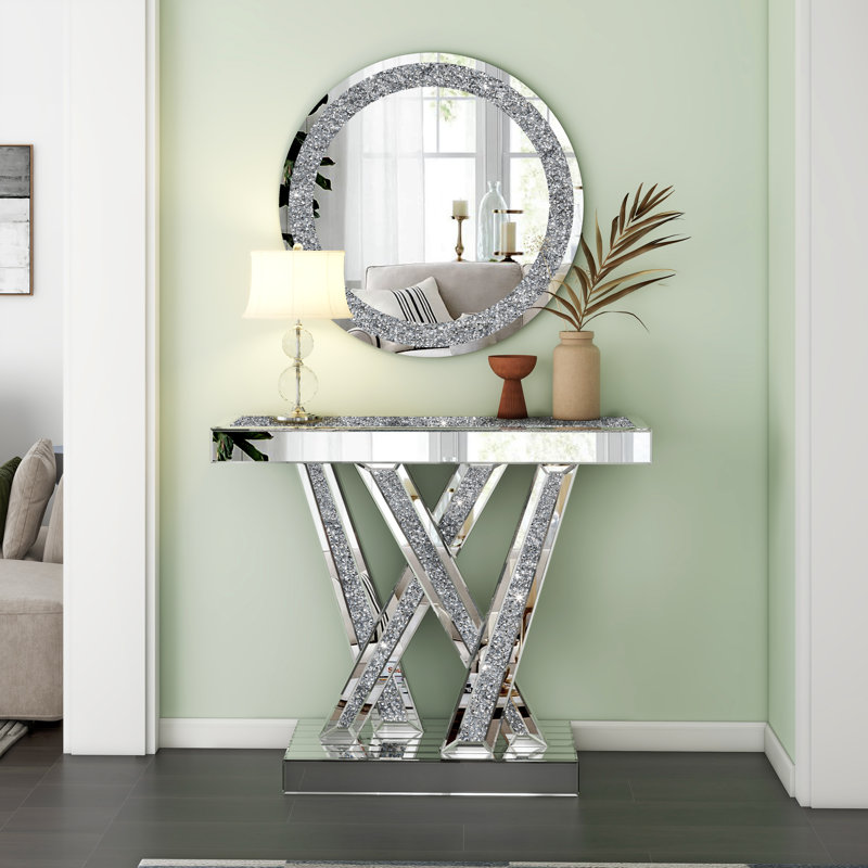 Amla 35.43" Modern Mirrored Console Table And Mirror Set Ultra‑Modern Contemporary Glam Stylish