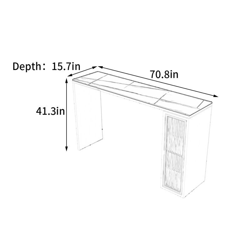 Table de bar de style moderne, H 41,3 po x L 70,8 po x l 15,7 po, Blanc, Noir