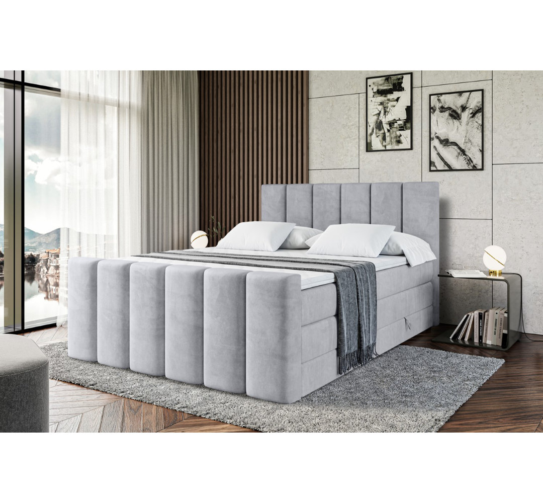 Echtes Boxspringbett mit Zwei Matratzen, Topper und Bettkasten