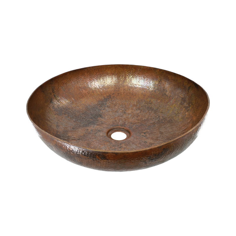 Maestro Copper Circular Vessel Bathroom Sink, Tempered Copper