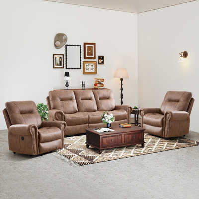 3-Piece Reclining Living Room Set With Dual Power Lift Chairs And Manual Sofa
