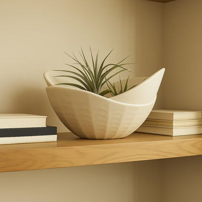 Sculptural Soft Curved Edges Decorative Bowl - Modern Accent Bowl for Home Decor or Table Centerpiece Display - 17", White
