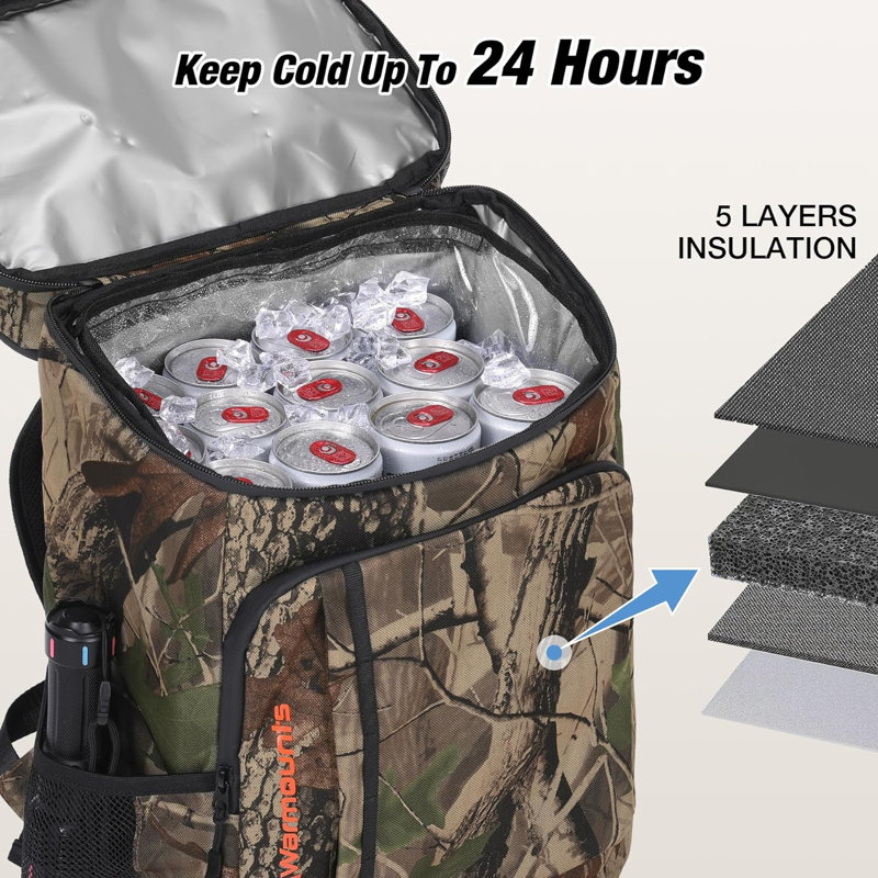 Sac à dos souple pour glacière pliable avec sac isolant et sac étanche, Brun clair