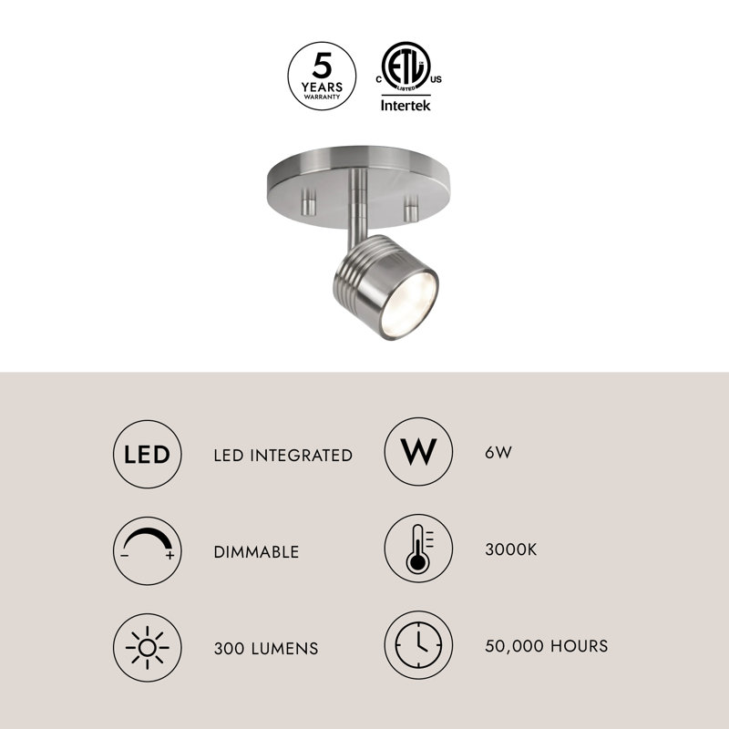 Lyra 4.88'' 1 -Light Fixed Track Track Kit with Dimmable and Adjustable Head, Brushed Nickel