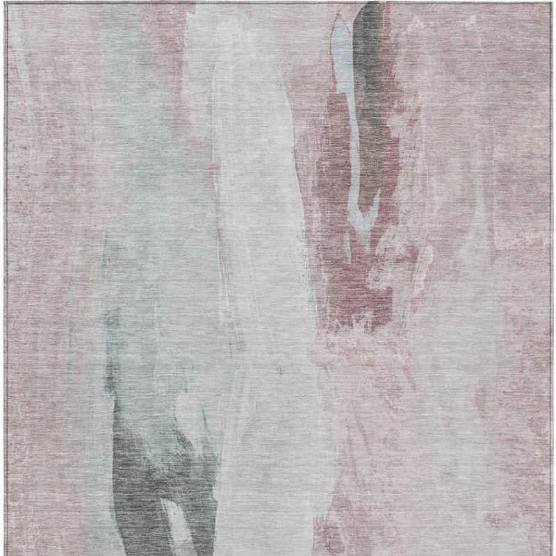 Tapis extérieur lavable abstrait 10 pi x 14 pi gris et rosé