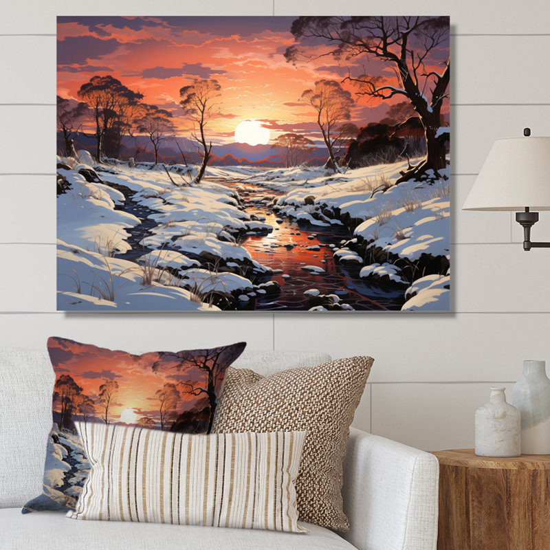 «Winter Winter Dusk», impression d'art sur toile, H 24 po x l 32 po x P 1 po, Toile tendue