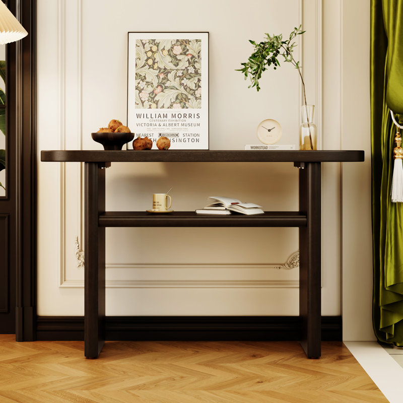 Console élégante avec des bords arrondis et une tablette robuste pour le vestibule, Espresso