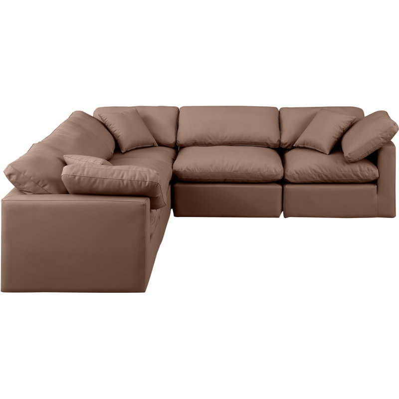 Canapé modulaire 5 pièces Itala, Cuir brun végétalien