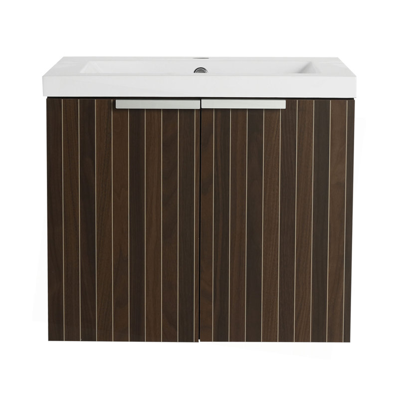 Armoire de salle de bain avec lavabo en résine, portes à fermeture douce, conception à fixation flottante, pour petite salle de bain