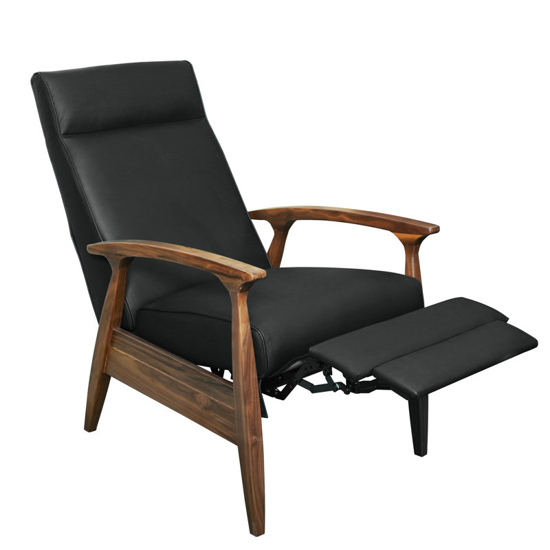 Fauteuil inclinable en cuir Piedmont, Noir, Bois de noyer