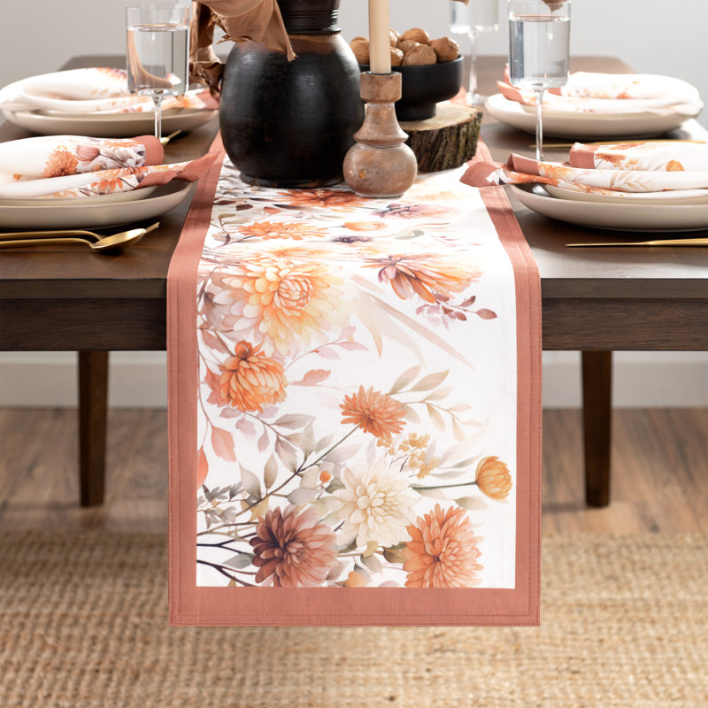 Autumn Blooms Multicolor Polyester Table Runner 13" x 70"