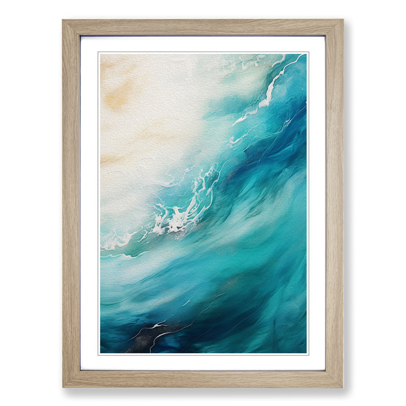 Ocean Abstract No.2 - Single Picture Frame Print on Wood, 34cm H x 25cm W x 2cm D, Oak