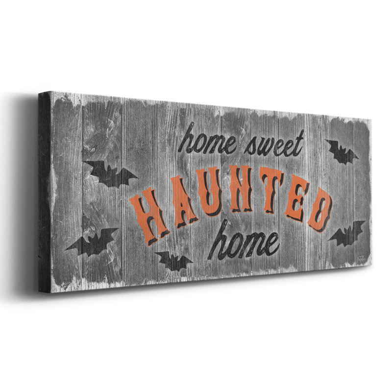 «Home Sweet Haunted On Canvas», art textuel, H 12 po x l 30 po x P 1,5 po