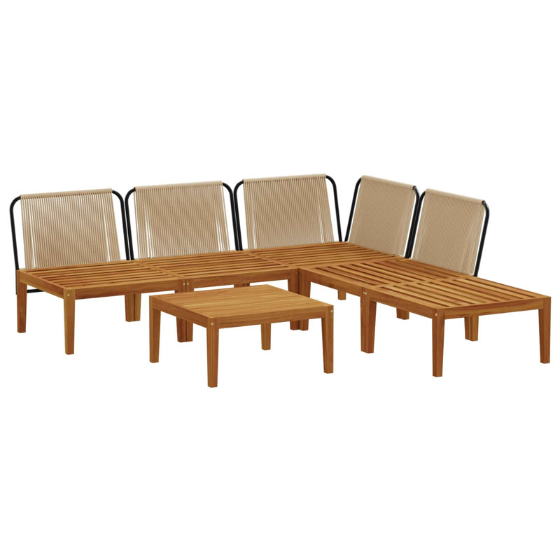  Garden Lounge Set Solid Acacia Wood & Rope Sofa Outdoor Furniture Patio, Cream White Cushion/Natural Beige Frame