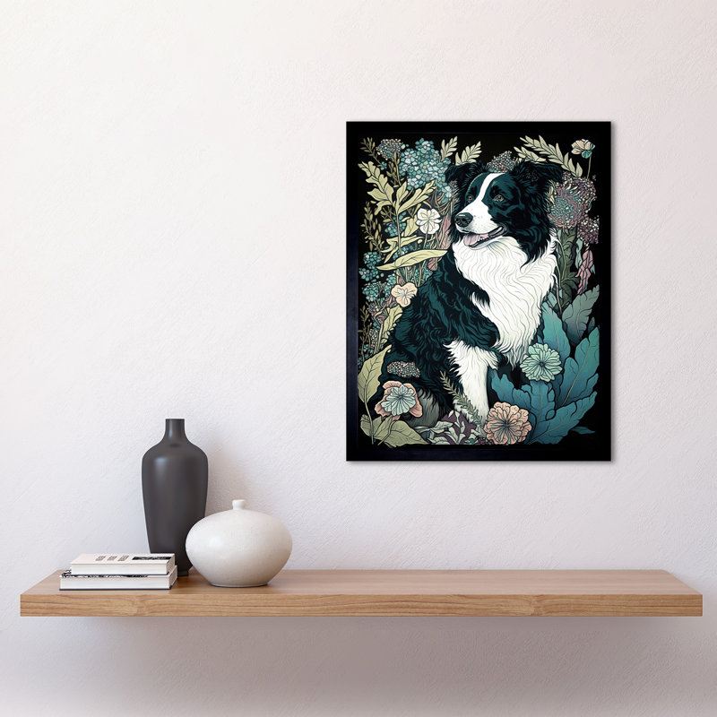 Border Collie Dog In Wildflower Field Modern - Single Picture Frame Print