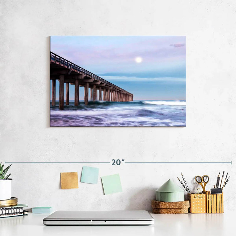 Plein lune au-dessus de Scripps Pier, H 8 po x l 12 po