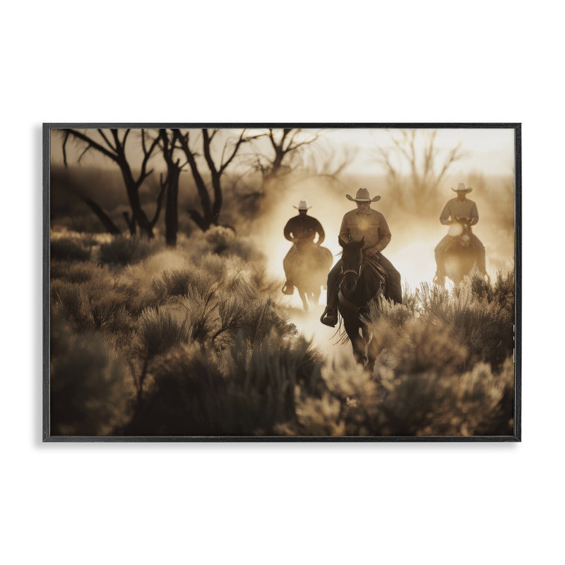 «Riders Of The West», estampe numérique, conception par Lazar Studio, H 12 po x l 18 po, Giclée encadrée noir minuit