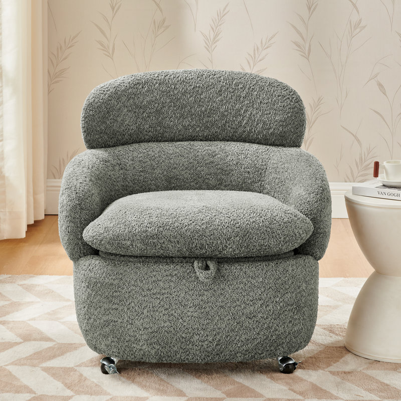 Swivel Storage Accent Chair with Casters Upholstered Single Seater 360 Rotating Chair with Hidden Storage for Living Room Bedroom
